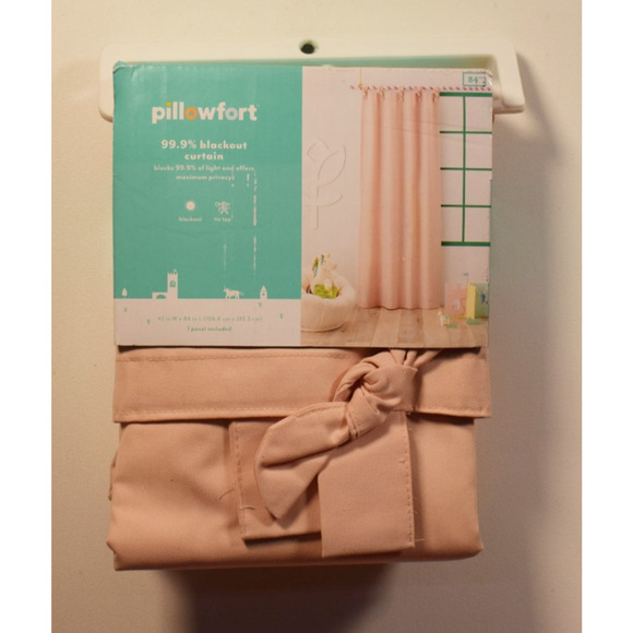 Pillowfort Tie Top Embellished Kids' Blackout 42x84" Curtain Panel W/Ties Pink * - Picture 1 of 4
